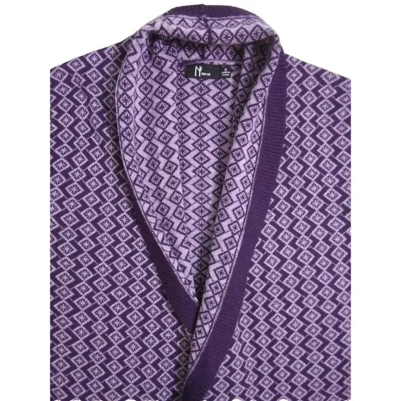 Neve Women's Small Wool Cardigan Open Front Snowflake Ski Sweater Purple Violet - Picture 2 of 11